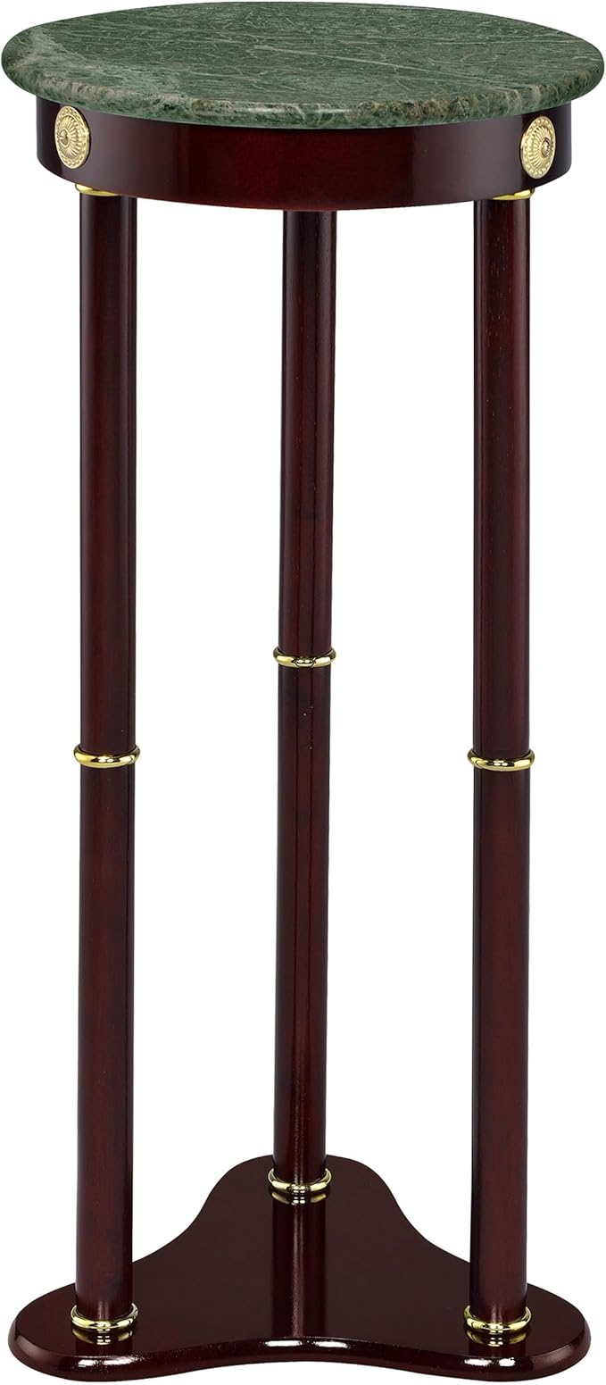 Coaster Home Furnishings - Edie - Stone and Wood - 12-Inch Round Marble Top Side Table with Tri-Leg Base and Gold Accents - Traditional Style for Living Room - Green and Merlot - 3315