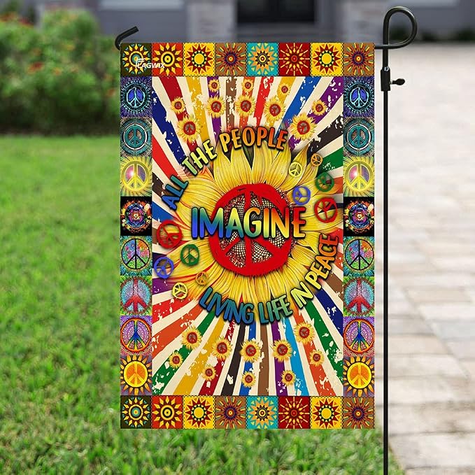 FLAGWIX Flags - Imagine All The People Living Life In Peace Hippie Sunflower Flag DDH1826F, House Flag (29.5" x 39.5") - USA House Garden Flags Premium Polyester - Decorative Outdoor Flags