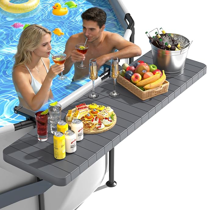 BoYata Pool Bar, Above Ground Pool Accessories, for Frame Swimming Pools | 49.4×9.6" Large Poolside Bar, Holds 110 Lbs, Stable Pool Accessories for Above Pools, Fits ≤4.4” Rails, For Round & Oval Pool