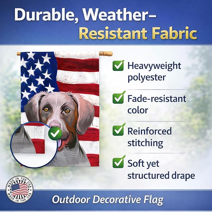 Caroline's Treasures CK6649CHF Pointer Dog American Flag House Flag Large Porch Sleeve Pole Decorative Outside Yard Banner Artwork Wall Hanging, Polyester, House Size, Multicolor