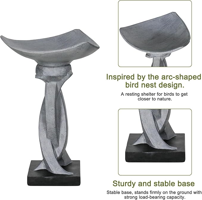 SKYFIRE 22.8" Tall Modern Bird Bath, Concrete Sculptural Pedestal Birdbath, Contemporary Outdoor Yard Statue with Twisted Base for Garden, Patio, Backyard Decor - 14.5" Dia x 22.8" H