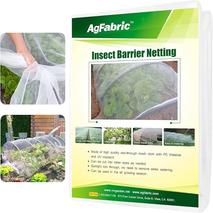 Agfabric Garden Netting 9.8X 49.2 FT Insect Pest Barrier Bird Netting for Garden Protection,Row Cover Mesh Netting for Vegetables Fruit Trees and Plants,White
