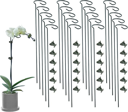 20 Pack Plant Support Stakes with 24 Pcs Plant Clips, Garden Single Stem Support Stake, Plant Cage Support Ring for Indoor Outdoor Flowers Rose Amaryllis Tomatoes Peony Lily Orchid (24 Inch)
