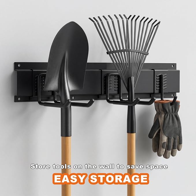 Heavy Duty Tool Hooks Set - Wall Mount Garage Tool Organizer, Multipurpose Metal Storage Hanger for Garden Tools Broom Mop Ladder, Garage Shed Workshop Wall Storage Rack (48 inches, 12pcs)
