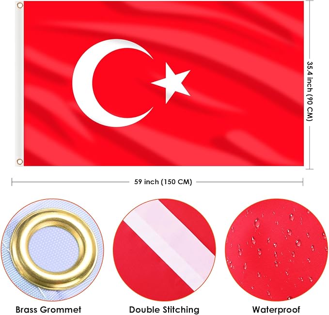 AhfuLife 2 Pcs Turkey Flag 3x5 Ft, Large Turkey National Flags for Outside - Double Side with Brass Eyelets for Olympic Party Decorations, Bar Garden Street Decoration Indoor Outdoor