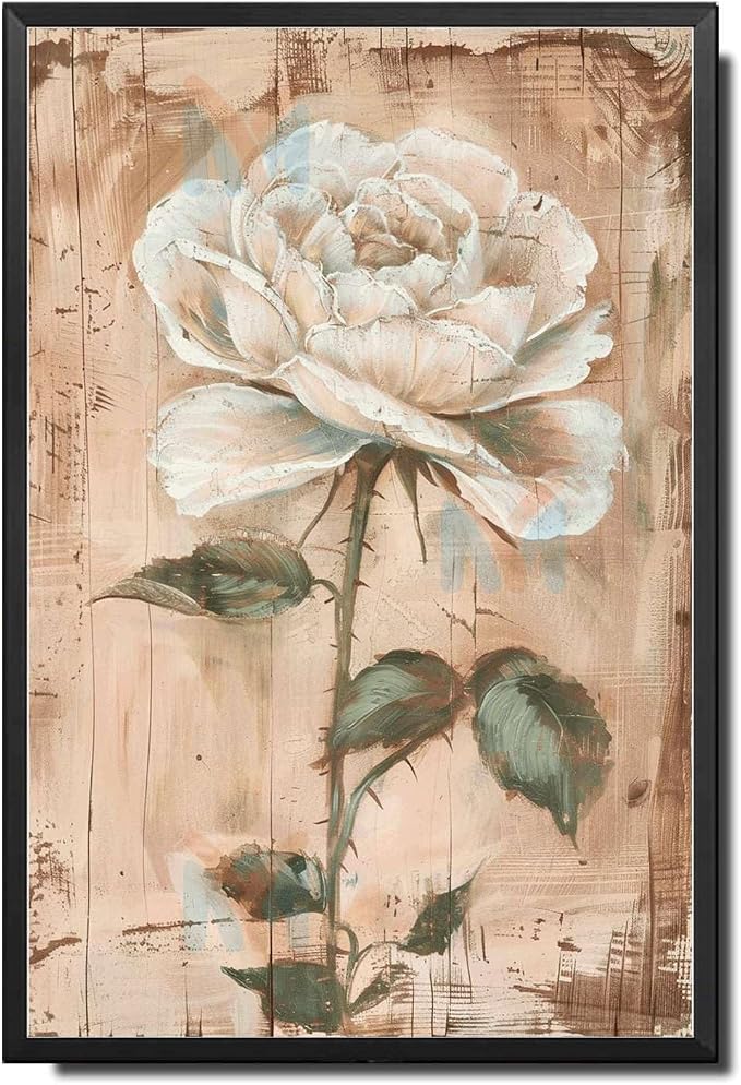 Metal Sign Tin Sign Vintage Wall Art Shabby Chic Rose Tin Sign for Antique Paint Effect White Rose Admirers and Distressed Wood Panels Home Decor for Restaurant 8×12 Inches with Metal Frame