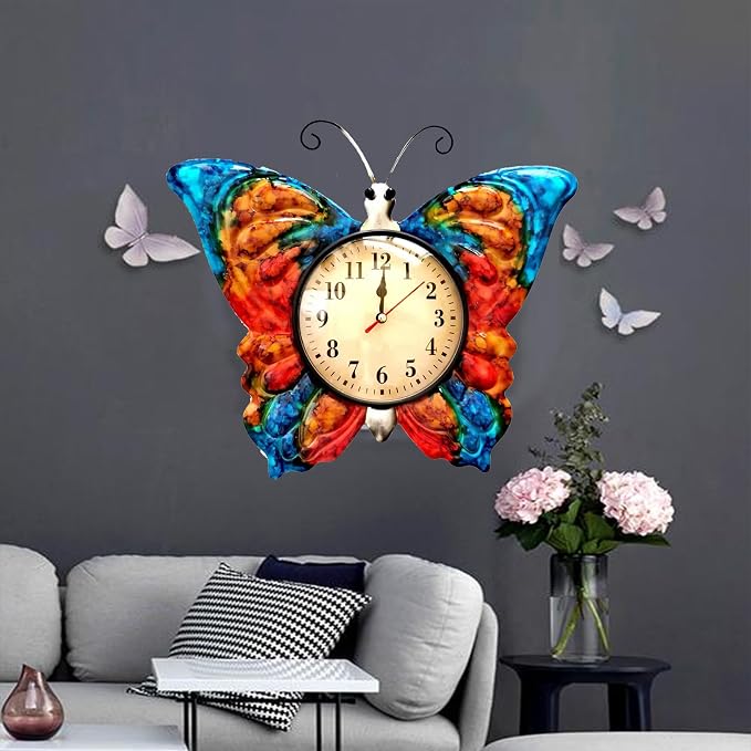 TXYS Wall Clock for Home Butterfly Decor Art Decorations ，Butterfly Outdoor Clock for Wall Sculptures Great for Office,Bedroom