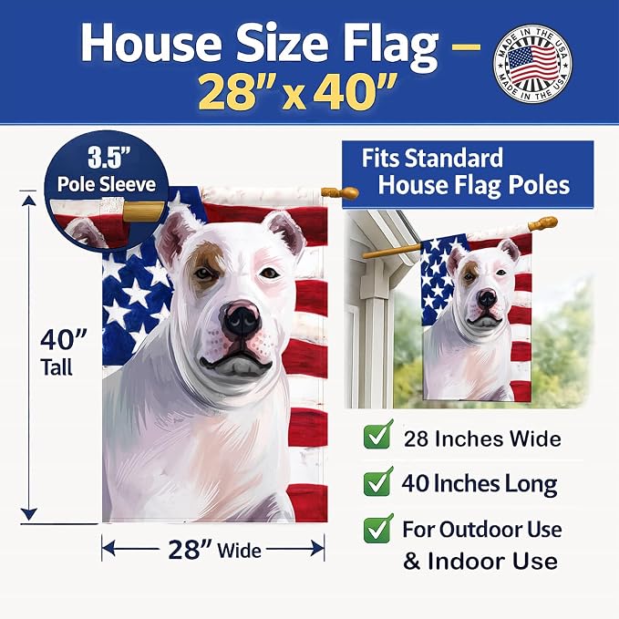 Caroline's Treasures CK6470CHF Bully Kutta Dog American Flag House Flag Large Porch Sleeve Pole Decorative Outside Yard Banner Artwork Wall Hanging, Polyester, House Size, Multicolor