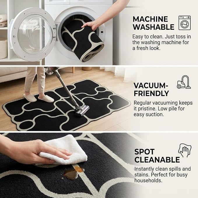 Minimalist Abstract Splicing Pattern Geometric Black Green Asymmetrical Rug 4x6 Faux Wool Thin Non Slip Durable Easy Care Home Deco Irregular Rugs for Living Room Bedroom Dining Room Nursery