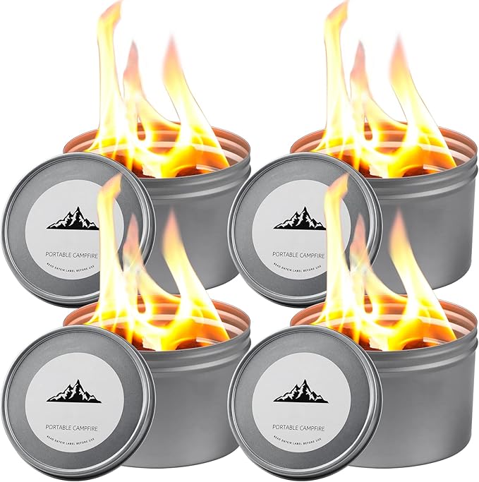 4 Pack of Portable Campfire, Compact Outdoor Portable Fire Pits 3-5 Hours of Burn Time Smores Fire Pit No Embers No Wood for Camping Picnics Party and More