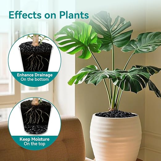 5 lbs Black Rocks for Planters, 1"-2" Decorative Rocks for Potted Plants, Polished Garden Stones for Outdoor Landscaping, Walkways, Yard, River Rocks for Flower Pots, Vase
