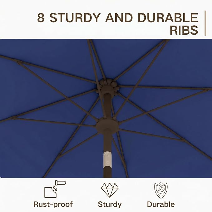 Kingdura 9FT Outdoor Patio Umbrella, Round Market Table Umbrella with Push‑Button Tilt and Crank Lift, 8 Sturdy Metal Ribs, UV50+ Protection Canopy for Backyard, Lawn, Deck, Poolside, Garden (Navy blue)
