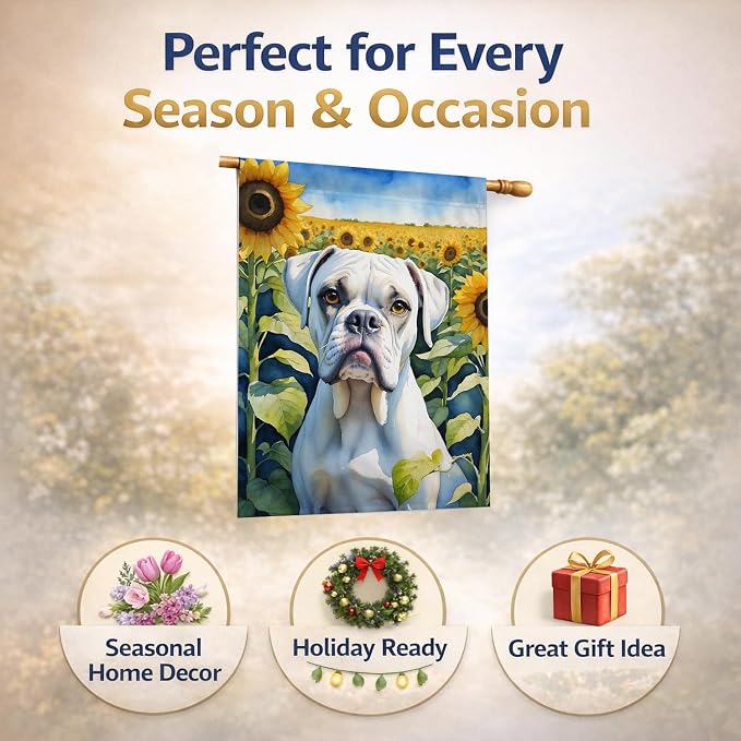 Caroline's Treasures DAC6038CHF Boxer in Sunflowers House Flag Large Porch Sleeve Pole Decorative Outside Yard Banner Artwork Wall Hanging, Polyester, House Size, Multicolor