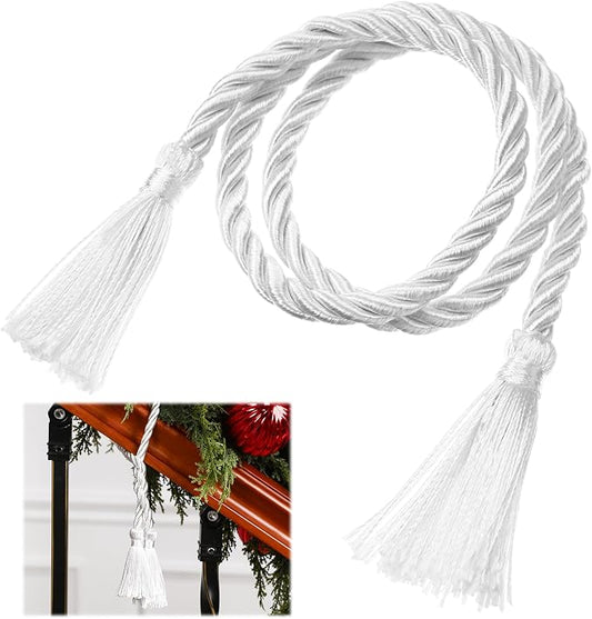 Dingion 20 Pcs Christmas Garland Decorative Banister Ties with Tassel 25.2 Inches Christmas Reusable Twist Ties for Garland Fireplace Staircase Banister Home Xmas Holiday Decorations(White)