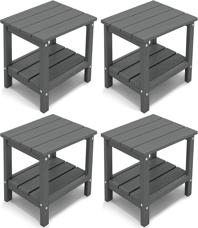KINGYES Outdoor Side Table Set of 4, Double Layer Adirondack End Table- Gray
