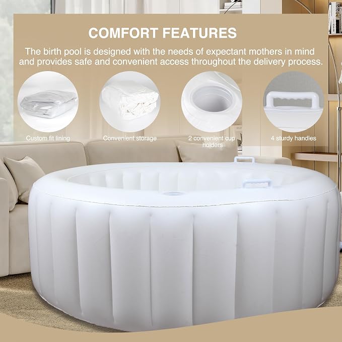 Birth Pool in Marshmallow – Premium Birth Tub with Electric Air Pump & Liner, Birthing Pool for Home Birth,Doula or Midwife Home Birth Kit, Multi-Functional Pool for Relax