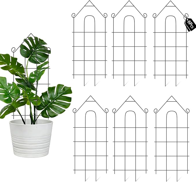 32" Plant Trellis, 6 Pack Metal Garden Trellis for Potted Plants Indoor/Outdoor, Rust-Proof Sturdy Steel Trellis for Climbing Plants, Monstera, Tomatoes, Cucumbers