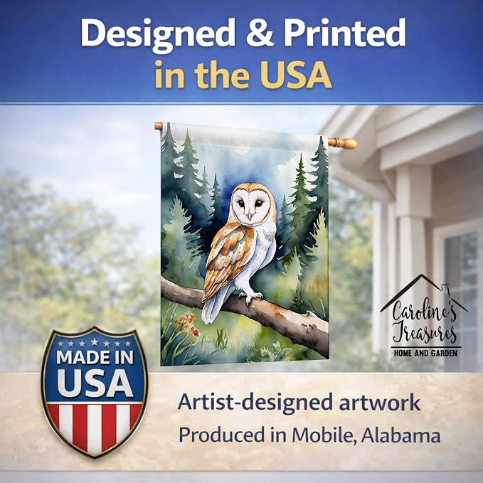 Caroline's Treasures Barn Owl House Flag Large Porch Sleeve Pole Decorative Outside Yard Banner Artwork Wall Hanging, Polyester, House Size, Multicolor