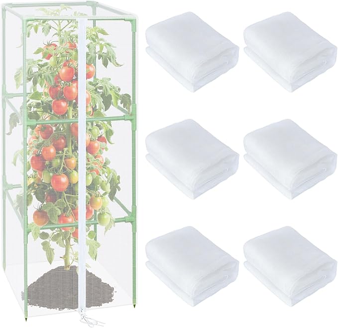 ZeeDix 43.3" x 16.1" Garden Bird Netting for Square Tomato Cage, 6 Pack Garden Mesh Barrier, Plant Covers Protect Tomatoes, Vegetables, Blueberry Bush from Birds & Pests