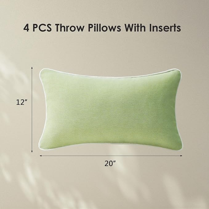 Unimatta Decorative Outdoor Water Repellent Throw Pillows with Inserts, Set of 4, 20" x12" Pillows for Patio, Backyard, Bed, Couch, and Patio Furniture, Seaweed Green