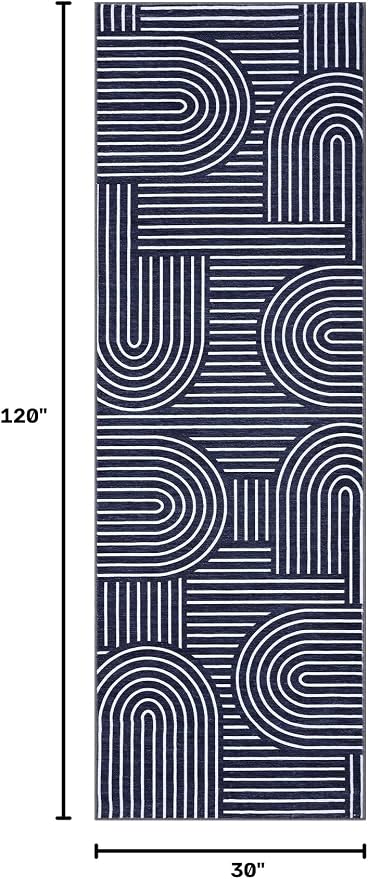 ROYHOME Modern 2.5x10 Hallway Runner Rug Non Slip Washable Kitchen Rug Blue | Abstract Bath Mat, Rainbow Geometric Runners Rugs for Bedroom, Soft Long Rugs for Entryway Arch Pattern Bathroom Laundry Dorm