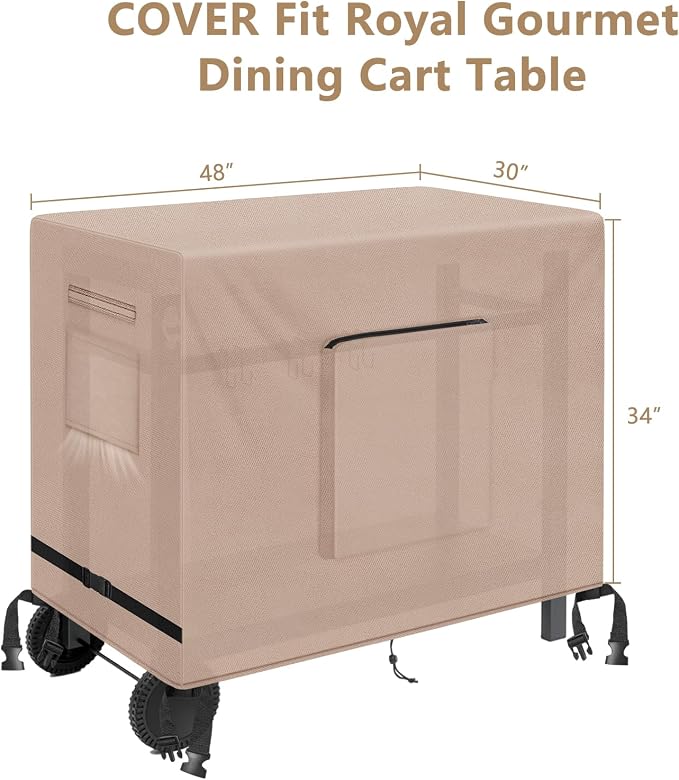 Kovshuiwe Outdoor Dining Cart Cover - Compatible with 40 inch Utility Cart | Heavy Duty Waterproof Outdoor Cover for Royal Gourmet Cart Flattop Worktable PC3401S & PC3401B-48''L x 30''W x 34''H, Khaki