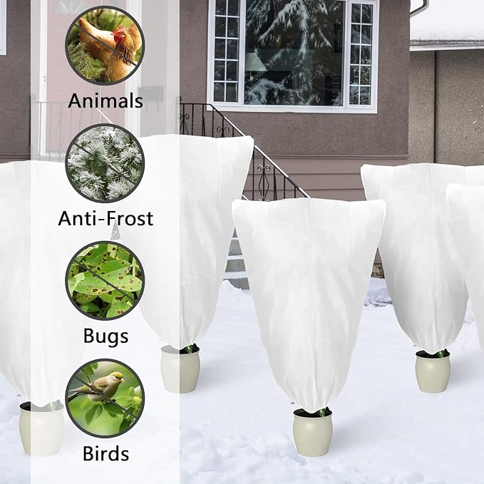 Plant Covers Freeze Protection, 78" x 98" 2.5oz/yd² Reusable Frost Cloth with Drawstring, Winter Plants Jacket Warm Shrubs Cover Blanket Frost Protection for Outdoor Garden Plants, 2 Packs