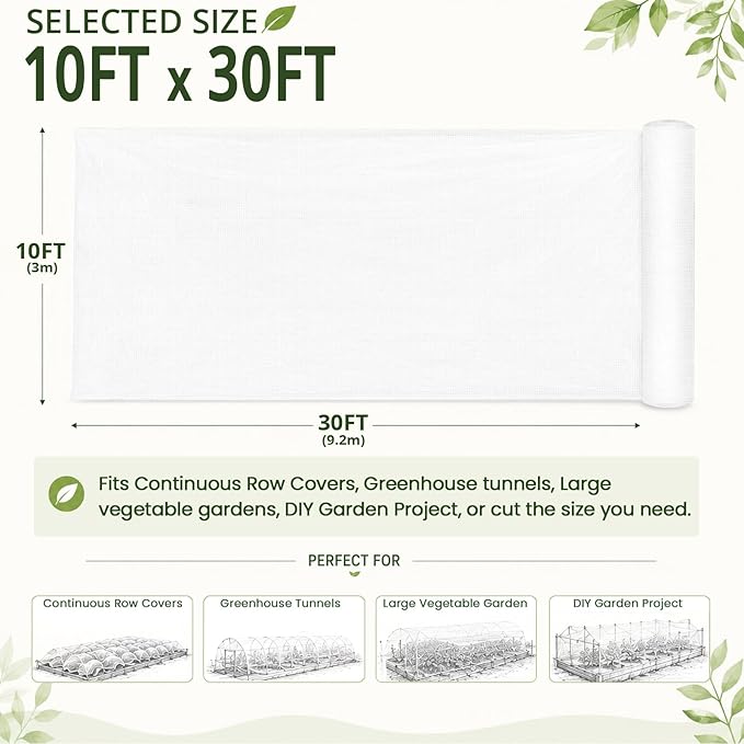 10Ft x 30Ft Garden Netting, Fine Mesh Insect Netting for Plant Protection, Mosquito Bug Bird Barrier Mesh Cover for Vegetables Fruits Flowers Raised Beds