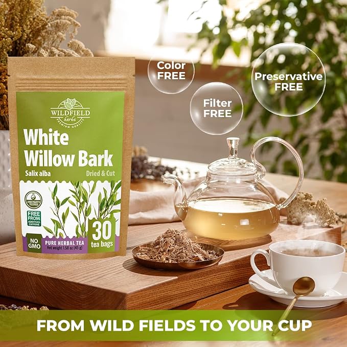 30 Bags White Willow Bark Herbal Tea (Salix Alba) - 30 Count 1.5g Bags Dried White Willow Bark Herb Tea