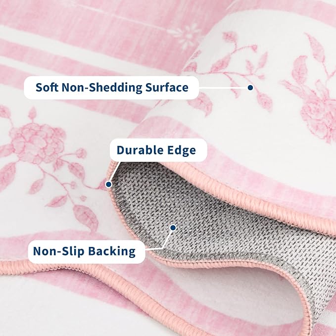 Garvee Washable Rugs for Living Room 8x10 Area Rugs Scalloped Rug Pink | Modern Bordered Non Slip Large Kids Bedroom Carpet Indoor Stain Resistant Floor Cover for Bedroom Dining Room Office Nursery