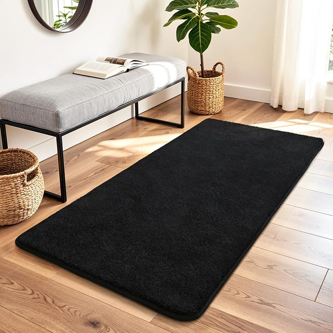 Keeko 2x3 Area Rugs for Living Room,Soft Washable Memory Foam Bedroom Rug | Indoor Throw Rug Low Pile Minimalist Non Slip Carpet for Kids Nursery Classroom Dorm Room Home Decor Black