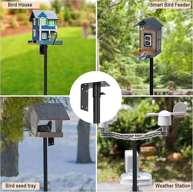ERYTLLY 2-Hooks Bird House Pole Stand Kit 80 Inch Multi Feeders, Bird Bath, Feeder Tray - Heavy Duty Bluebird Feeder Support Rod Mount Set for Outdoor