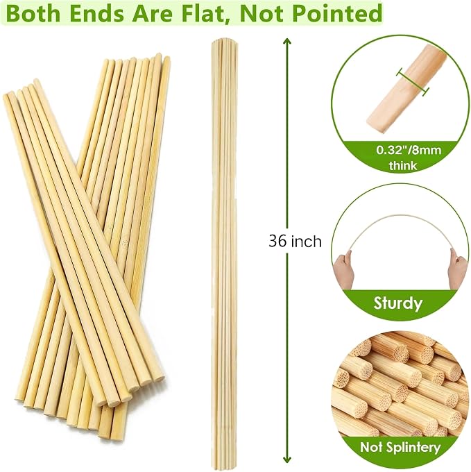 60 PCS 3FT Bamboo Plant Stakes, 8mm Thick – 36 Inch Bamboo Sticks for Indoor & Outdoor Plants – Garden Plant Support Stakes for Tomato, Beans, Climbing Plants & More