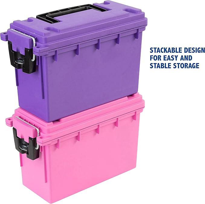 Sheffield Ammo Box Made in USA, Stackable Lockable Ammo Storage Box, Purple | Lockable Storage Box, Water and Dust Resistant Dry Box, Secures Hunting Gear, Gun Accessories, Supplies, and Bullets