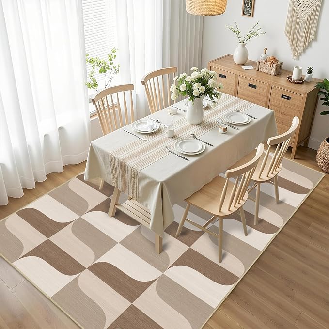 Modern Geometric Rug 3x5 Neutral Beige Brown Abstract Mid Century Modern Area Rug for Entryway Living Room Contemporary Machine Washable Non-Slip Printed Low-Pile Floor Carpet for Kitchen Bedroom