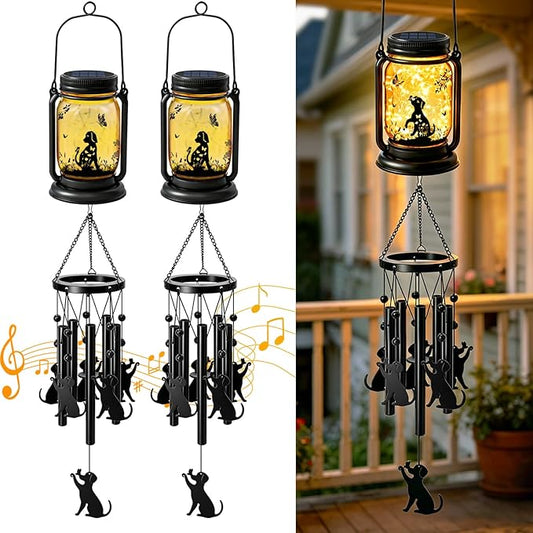 2 Pack Solar Dog Wind Chimes for Outside, Birthday Mother' s Day Gifts for Mom Women Grandma,Solar Dog Wind Chime Light Hanging Wind Chimes Outdoor,IP65 Waterproof, Yard Garden Terrace