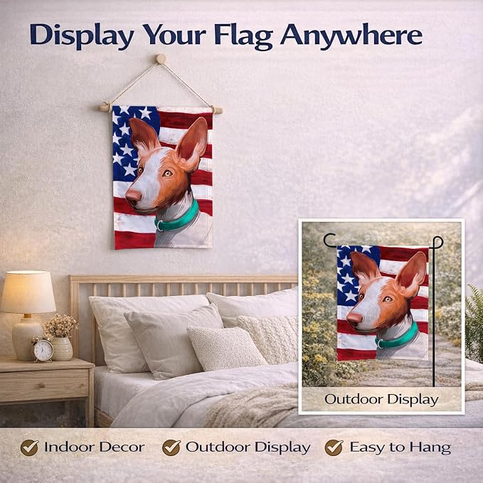 Caroline's Treasures CK6565GF Ibizan Hound Dog American Flag Garden Flag Mailbox Flag Decorative Yard Flag Banner Outside Patio Artwork Yard Flower Beds, Garden Size, Multicolor
