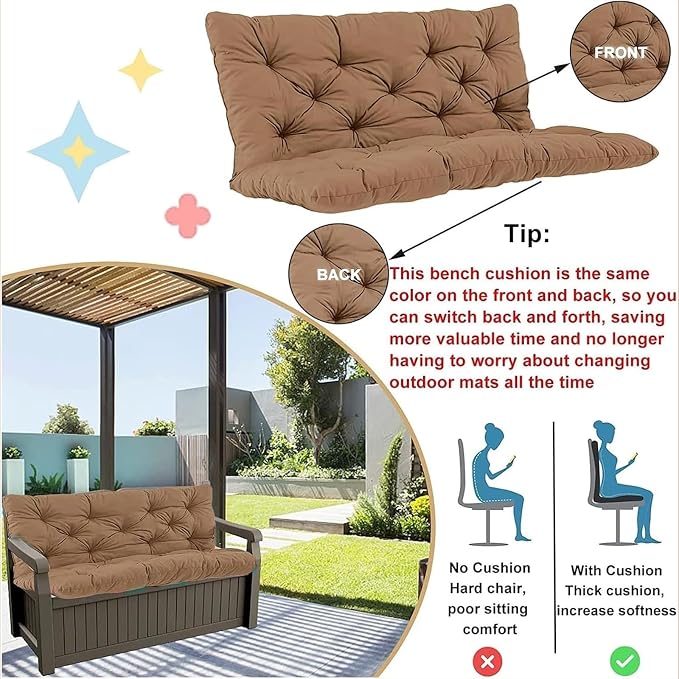 Swing Cushion Replacement Outdoor Porch Waterproof Bench Cushion 2-3 Seater Washable Bench Replacement Cushions for Outdoor Patio Porch Swing Cushions