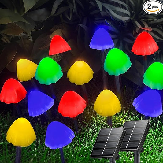 OZS 2PK 32LED 55FT Mushroom Solar Garden Lights Outdoor, Solar String Lights Waterproof with 8 Lighting Modes, Solar Garden Decor for Outside, Pathway Light for Yard Decoration (Multicolor)
