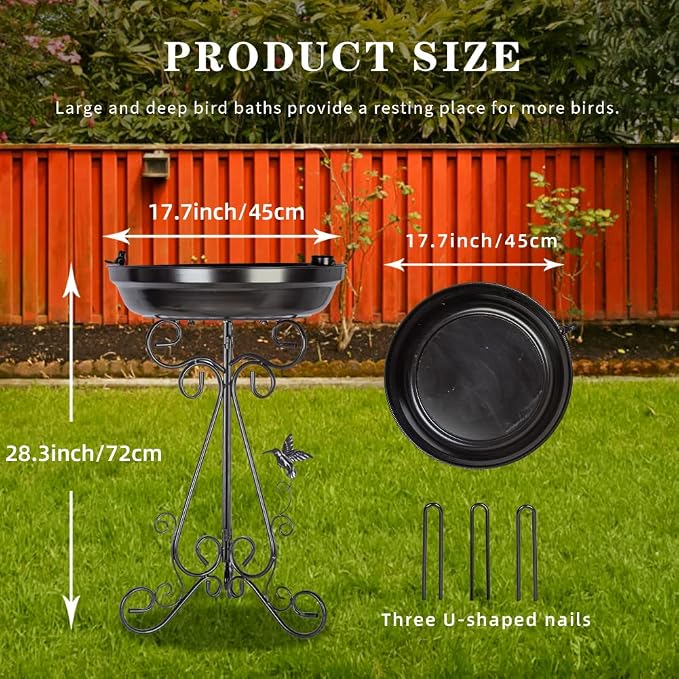 DREAMSOUL 18 inch Dia Large Bird Bath Stand, 4 inch Deep Bird Bath for Outside, Metal Birdbaths for the Garden Yard Patio Decor