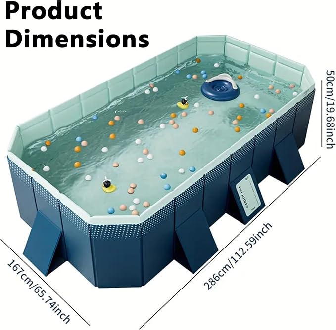 Foldable Pool, Hard Plastic Collapsible Pool, Large Non Inflatable Rectangle Pool Above Ground, Backyard Pool for Adults, Oversized Thickened, Easy Assembly (112.6 Inch)