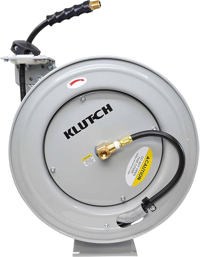 Klutch Auto Rewind Air Hose Reel - with 1/2in. x 50ft. Rubber Hose, 300 PSI