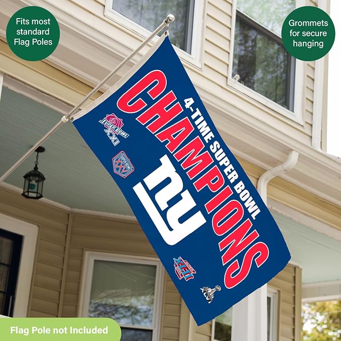 Team Sports America NFL New York Giants Multi-Win Superbowl Champions 3x5 Flag for Outside with Grommets | Outdoor & Indoor | Heavy Duty Flag & Banner | Works with Flag Pole for Outside House