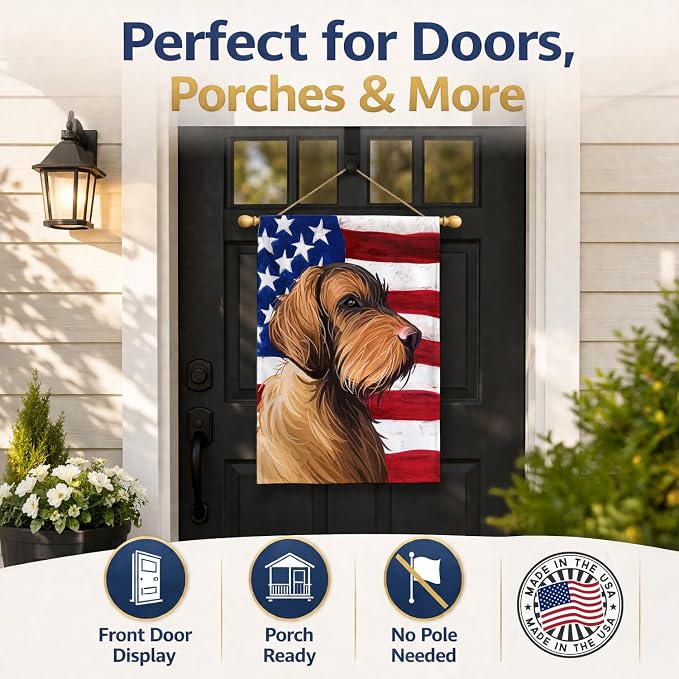 Caroline's Treasures CK6758CHF Wirehaired Vizsla American Flag House Flag Large Porch Sleeve Pole Decorative Outside Yard Banner Artwork Wall Hanging, Polyester, House Size, Multicolor