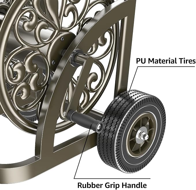 GOFORWILD Garden Hose Reel Cart with Wheel, Hold up to 200 Ft of 5/8" Hose, Heavy Duty Steel Frame Water Hose Reel Cart with Storage Basket, Mobile Hose Reel for Outside Garden Lawn Yard