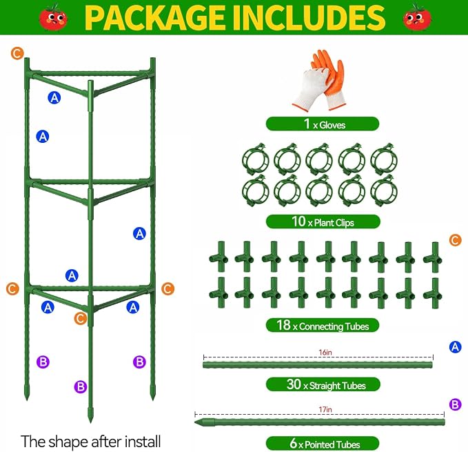 2 Pack Large Tomato Cage for Garden Up to 49" H X 16" W Metal Plant Support Stakes with Clips Triangle Pea Cages Cucumber Trellis for Vegetables Pots Vines Flowers Climbing Plants