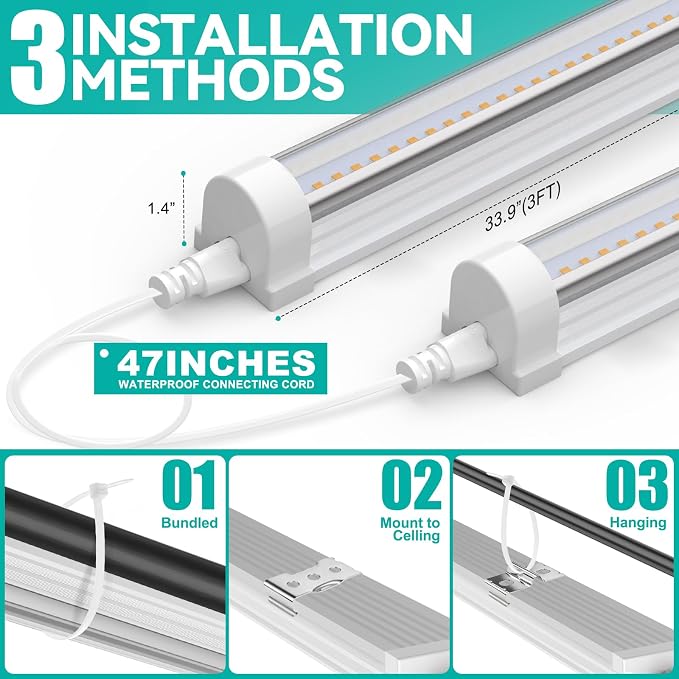 JESLED Plant Grow Lights, 3FT 5000K Full Spectrum Daylight White, 72W(2 X 36W,450W Equivalent), Linkable Grow Light Strips for Indoor Plants, Seed Starting, Greenhouse, Growing Shelf, 2-Pack