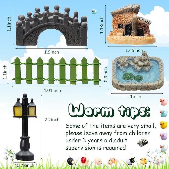 Tuanse 248 Pcs Garden Miniature Accessories, Garden Kit, Animals, Resin Miniature Figurines House Accessories Micro Landscape Ornaments for DIY Kit Plant Decoration House Decor