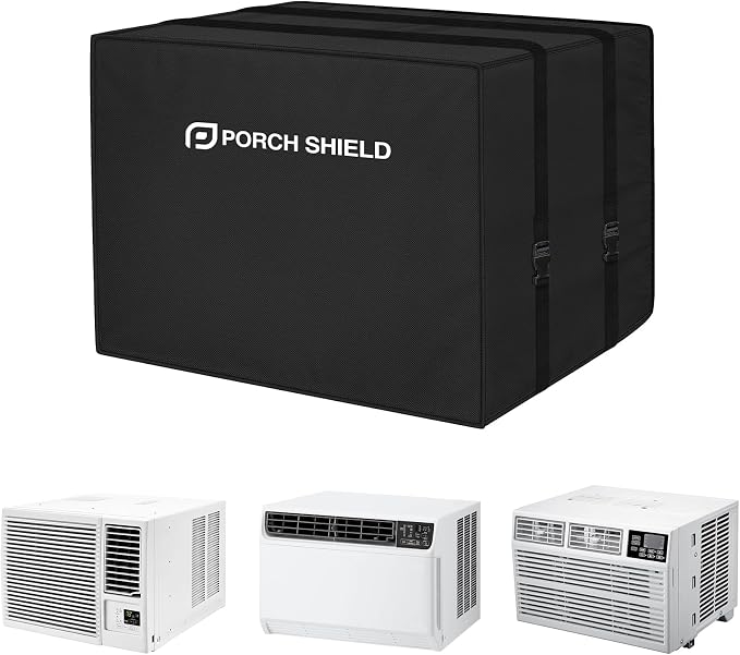 Porch Shield Outdoor Window AC Cover – Winter Insulation Window Air Conditioner Cover for Outside Up to 17"L x 12"D x 13"H, Black