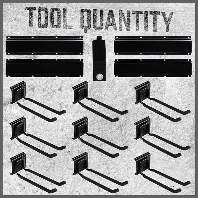 HORUSDY 64-Inch Heavy Duty Garage Organization Rack, 14 Packs Max Load 600LB, 4 Packs Rails and 9 Adjustable Hooks, Tool Organizer Rack with Heavy Double Hooks Tracks